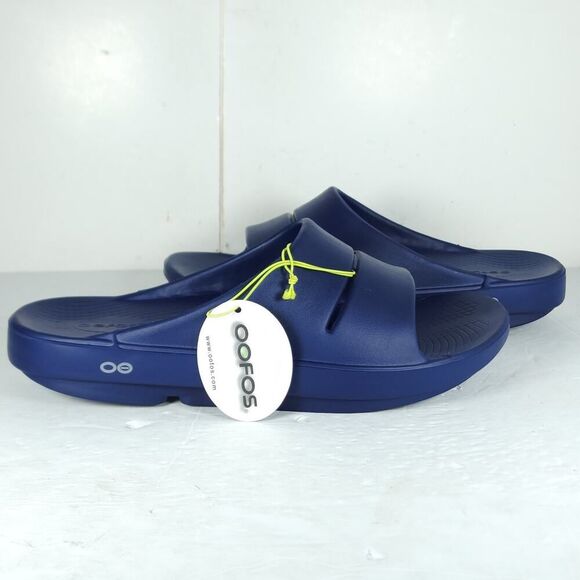 Oofos Men\'s OOahh US12 Navy Blue Beach Walking Recovery Slide Sandals NWT main image 8